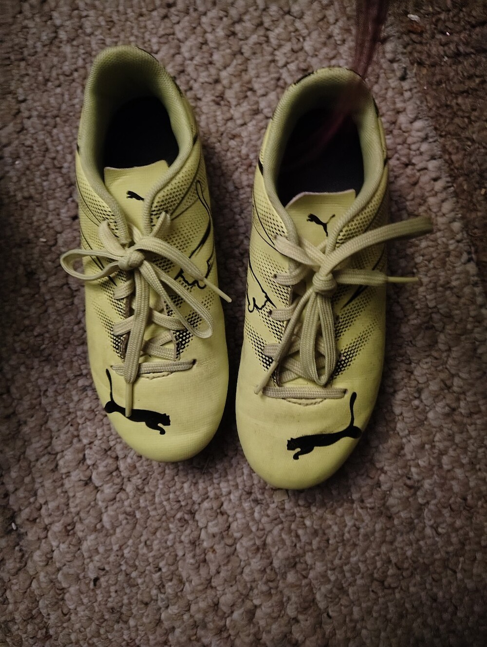 Puma Kids Yellow Soccer Cleats with Black Puma Logo